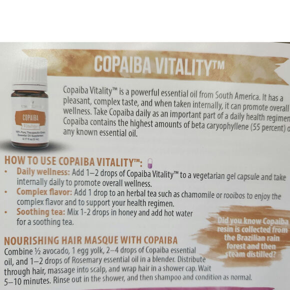 NEW Young Living COPAIBA vitality therapeutic grade essential oil 5ml - Picture 4 of 4